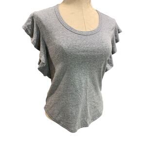 XS Loft Womens Gray Ruffle Sleeve Heathered Tshirt